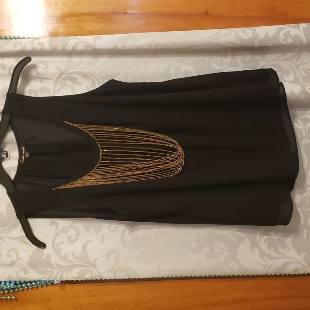 Black Sheer Top w/ lining | Gold chain Design | S